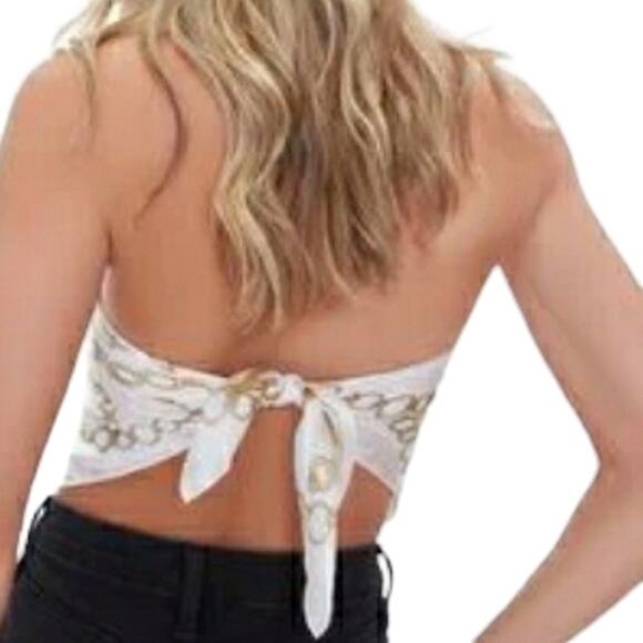 FOREVER 21 chain print handkerchief top neck square scarf in cream One Size - Picture 4 of 6